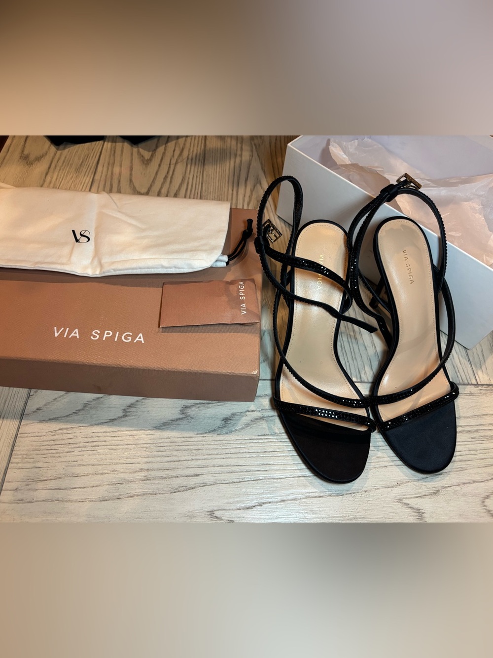 VIA SPIGA BLACK RHINESTONE HEELS